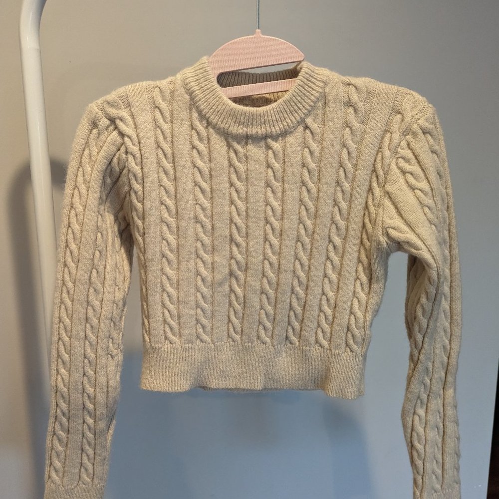 Shein Womens Sweater Small S Cable Knit Long Sleeve Ivory Crew Neck Pullover Top